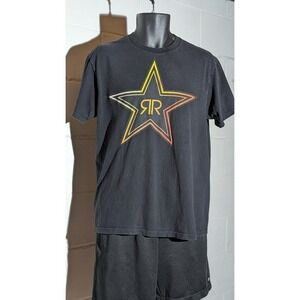 Fox Y2K Rockstar Energy Drink Black Graphic T Shirt Logo Star Cotton Tee Medium